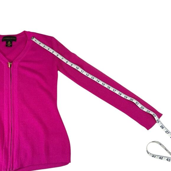 CLASSIQUES ENTIER Dark Pink 100% Wool Gold Full Zipper XS Long Sleeve Sweater - Picture 9 of 10